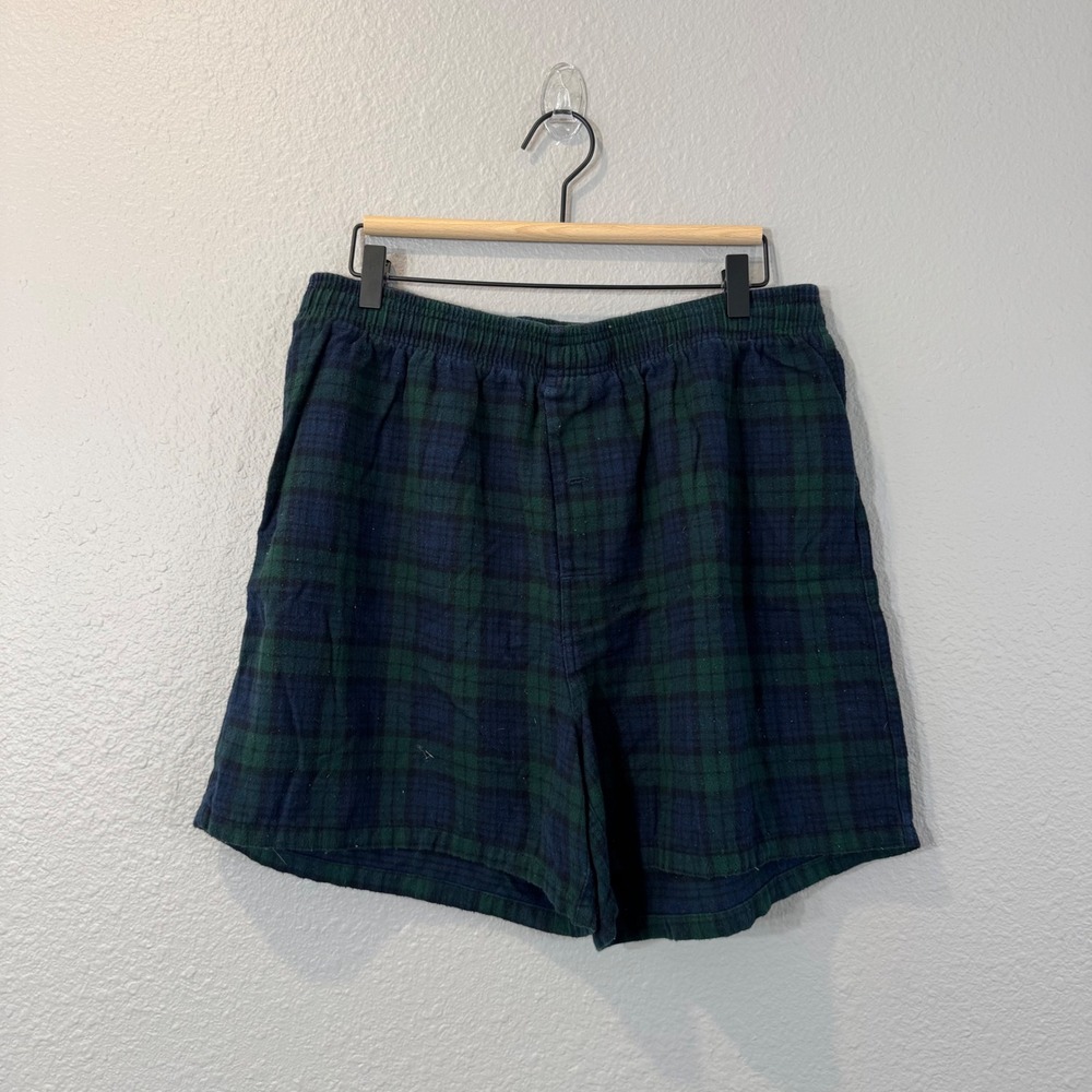 L.L.Bean Women's Size XL Green Blackwatch Plaid Flannel Shorts Sleepwear 300211